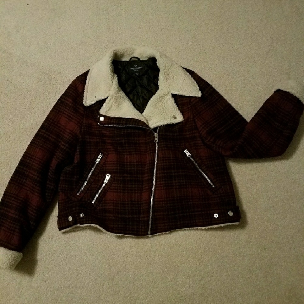 American eagle motorcycle jacket with sherpa